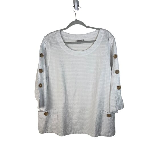 White Textured Cotton Tunic Top W/ Button Detail & Pockets Focus Brand XL - Picture 2 of 9
